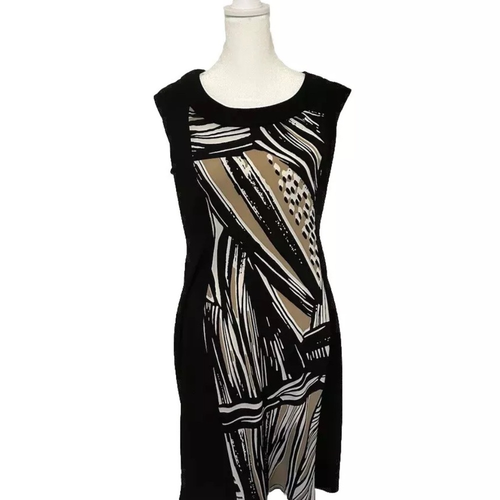 Ronni Nicole Black With Black And Tan Print Insert Dress Size 12 Knee Length